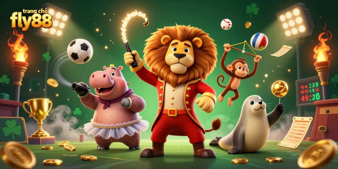 Engage in exciting wins at trang chủ fly88 with a vibrant circus-themed casino illustration.