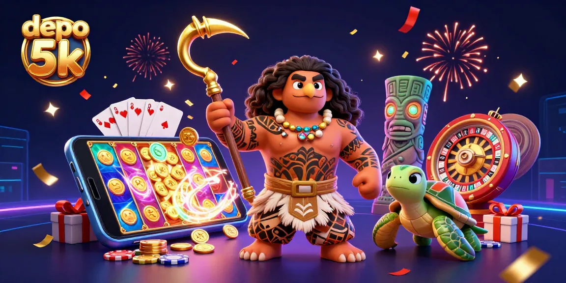 Engage with depo 5k for thrilling slot games and vibrant casino elements in a dynamic scene.