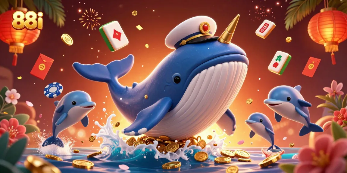 Engage in 88i gaming adventures with playful dolphins and a lucky captain whale in a colorful casino scene.