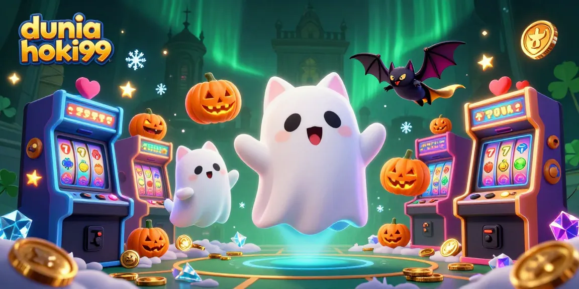 Game slot bertema dunia hoki99 menampilkan kucing hantu dan kelelawar, menciptakan suasana permainan yang menyenangkan.