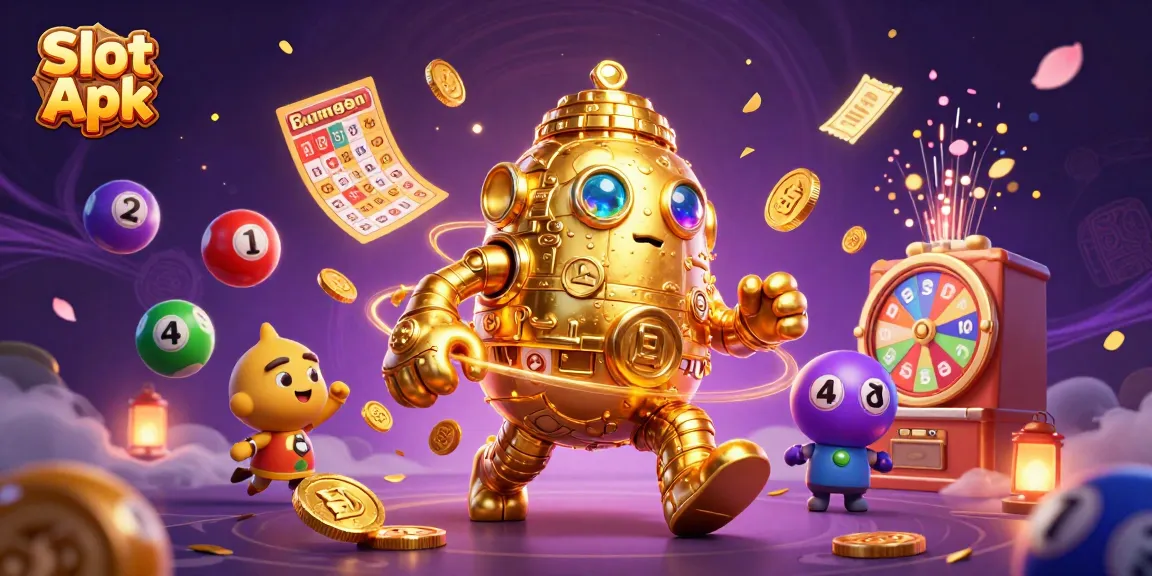 Experience the excitement of Slot Apk with vibrant elements and a golden golem for your casino adventure.
