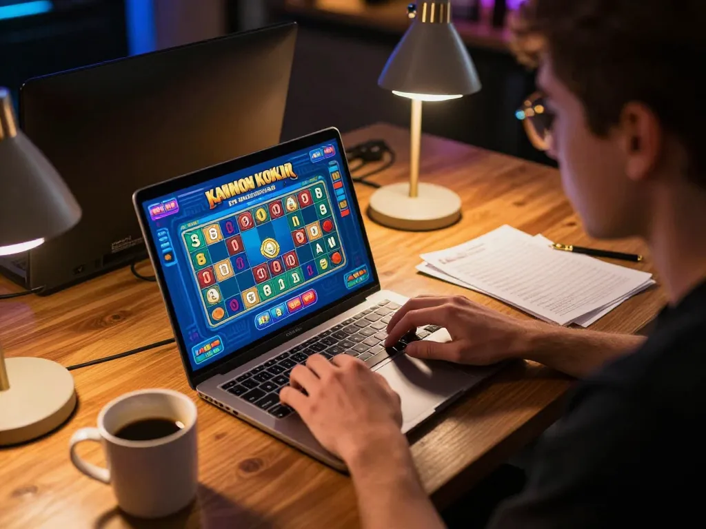 Sunwin player engaged in Keno betting on a laptop, showcasing strategy and excitement