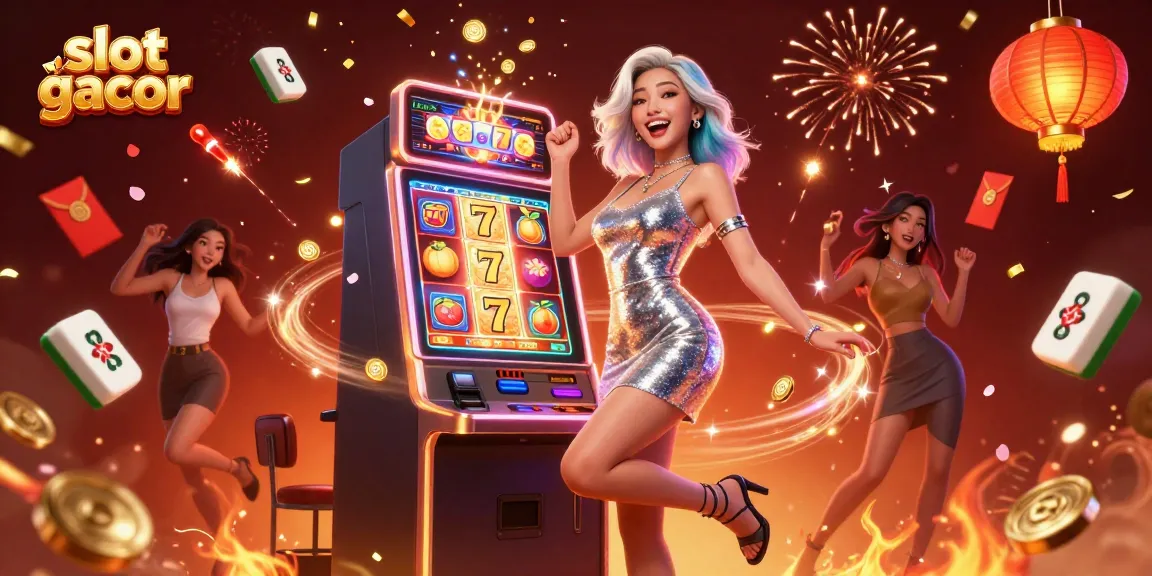 Experience thrilling slot gacor wins with vibrant casino scenes and celebratory elements.