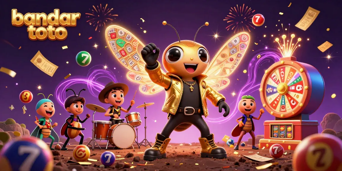 Engage in bandar toto fun with a vibrant scene of a cicada rock star amid colorful lottery elements.