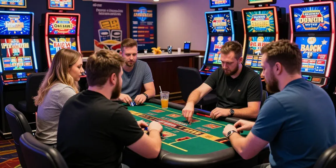 Players enjoying the thrill of casinos that take credit cards in a lively UK setting, showcasing colorful slot machines and a vibrant atmosphere.