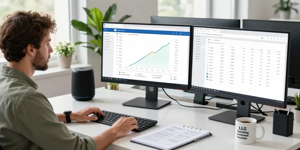 Digital marketer analyzing LLG link indexing strategies in a bright, modern office workspace.