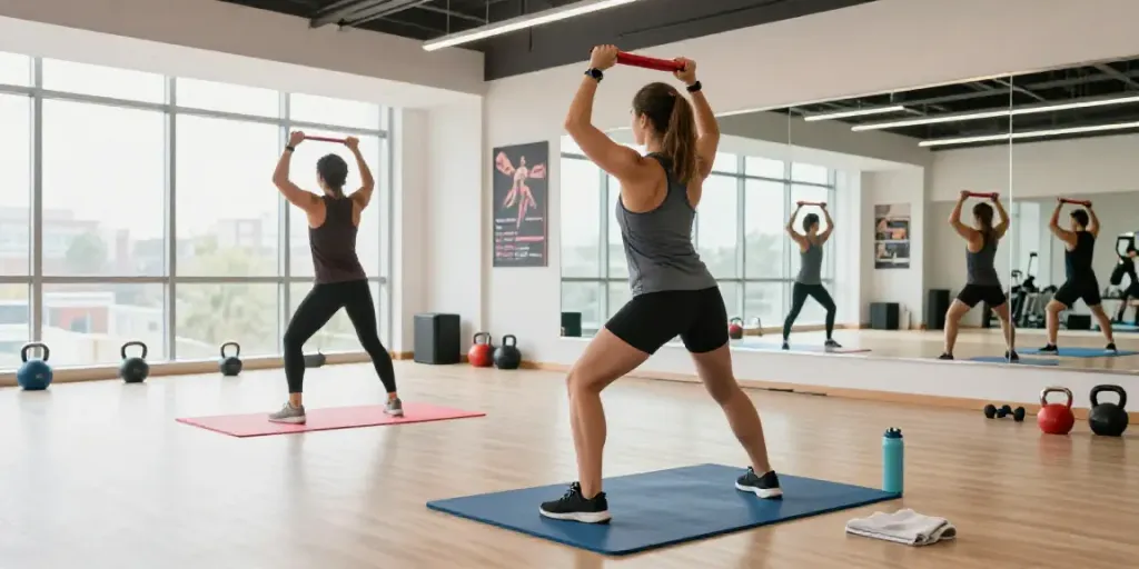 Swiss Chems fitness training session with dynamic resistance exercise in modern gym.
