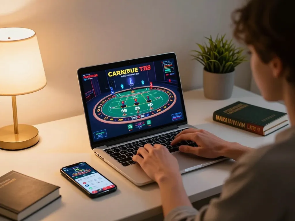 Player engaging with o8 online casino on laptop, showcasing live dealer game experience.