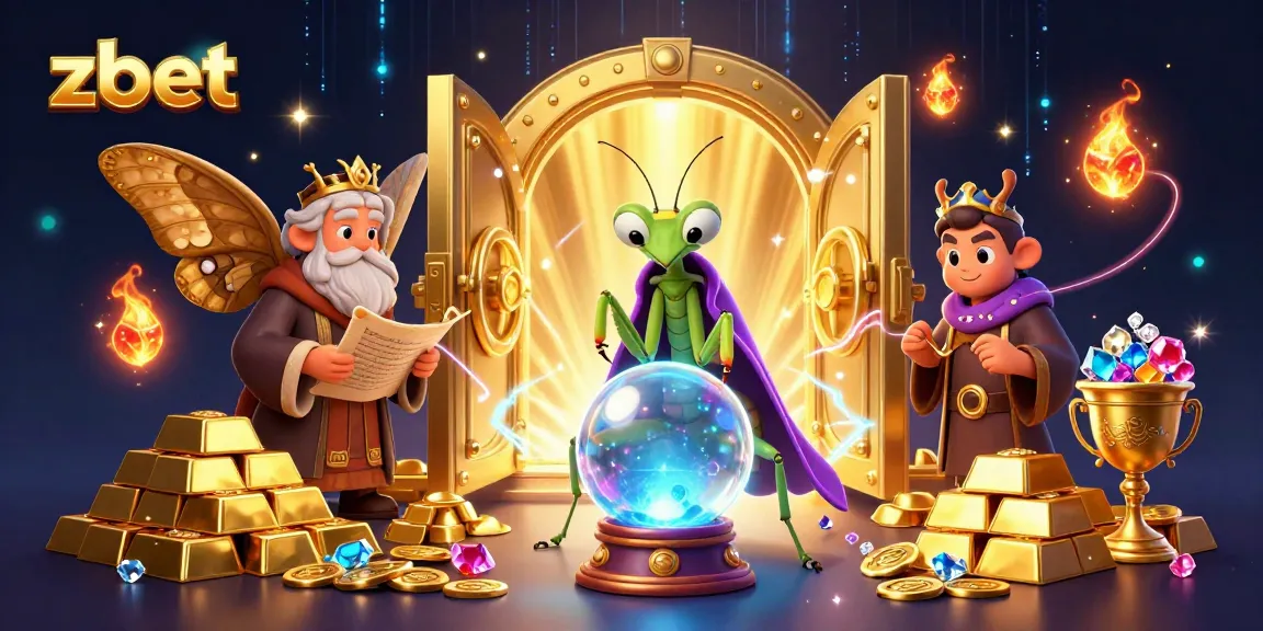 Engage with thrilling zbet casino magic in this vibrant illustration featuring mystical characters and treasures.