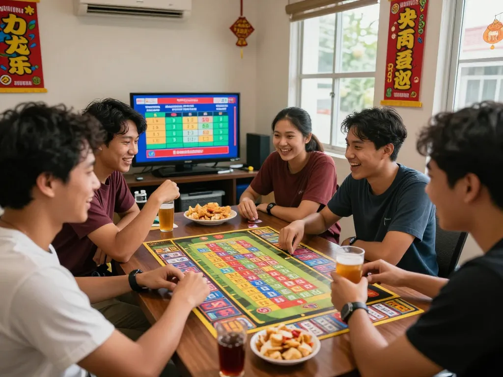 Exciting Togel Hongkong gaming scene with friends enjoying a lively atmosphere.