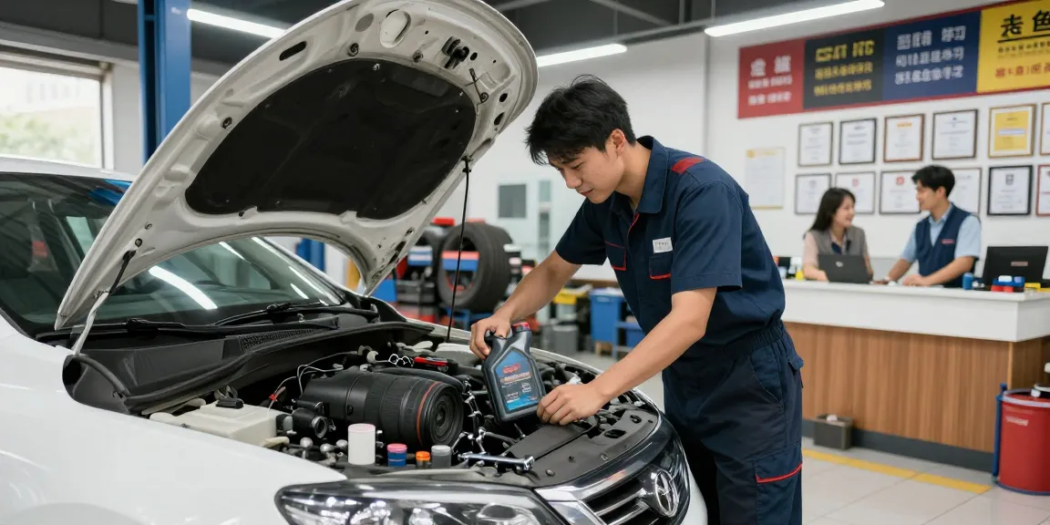 Expert mechanic performing a car service and repair, showcasing a professional automotive maintenance environment.