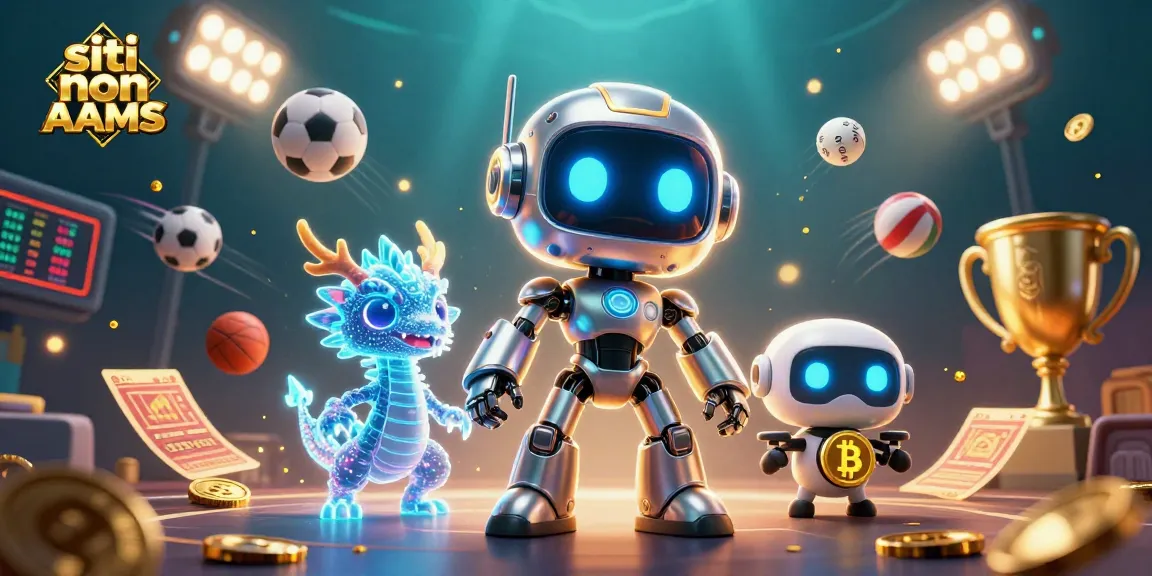 I siti non AAMS mostrano un mascot robot cyberpunk in 3D e i suoi compagni nel mezzo di dinamici elementi di scommessa.