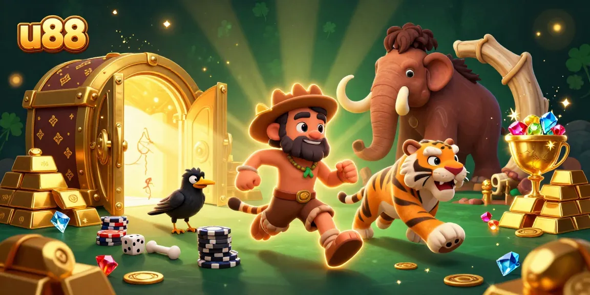 Engage with U88's thrilling casino experience featuring captivating characters and rich golden details.