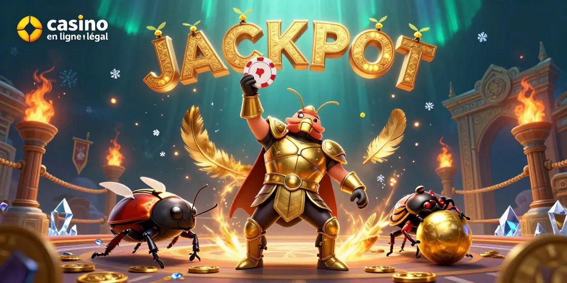 Gagnez au casino en ligne France légal avec un escargot soldat et un cri de jackpot illustré.