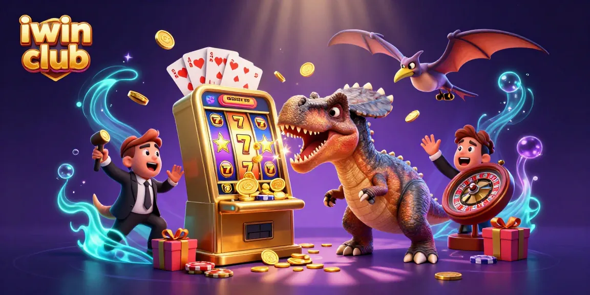 Experience excitement at iwin club with a 3D cartoon scene of jackpot wins and casino fun.