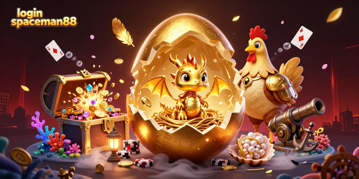 Win big with login spaceman88 while enjoying gaming magic with a golden dragon and poker chips.