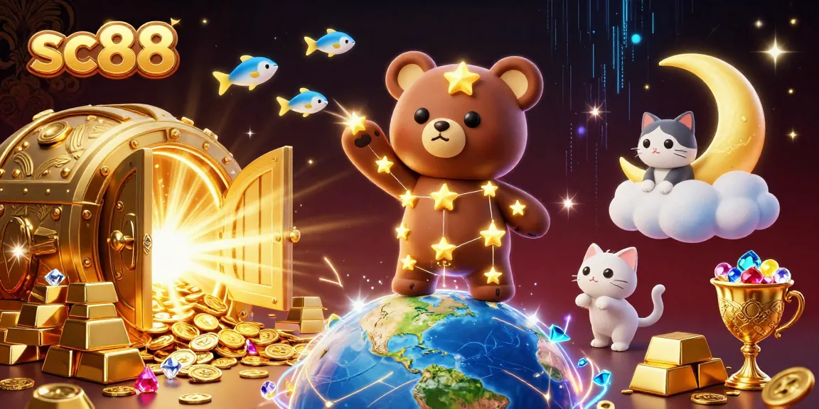 sc88 casino adventure featuring constellation bear and treasure in a vibrant 3D illustration.
