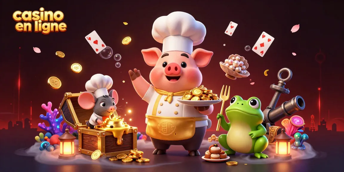 Casino en ligne : le chef cochon sert des pièces d'or, avec un ragoût d'or dans un univers vibrant.