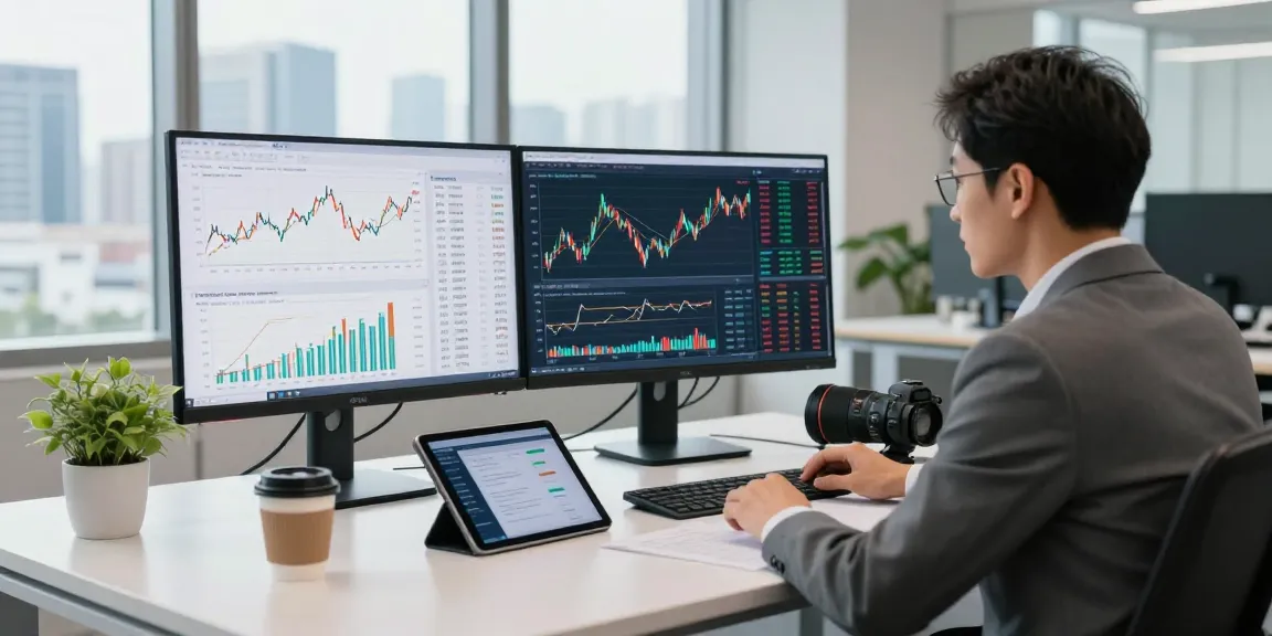 Financial analyst at a modern office analyzing trends with Third Eye Capital reports on dual monitors.