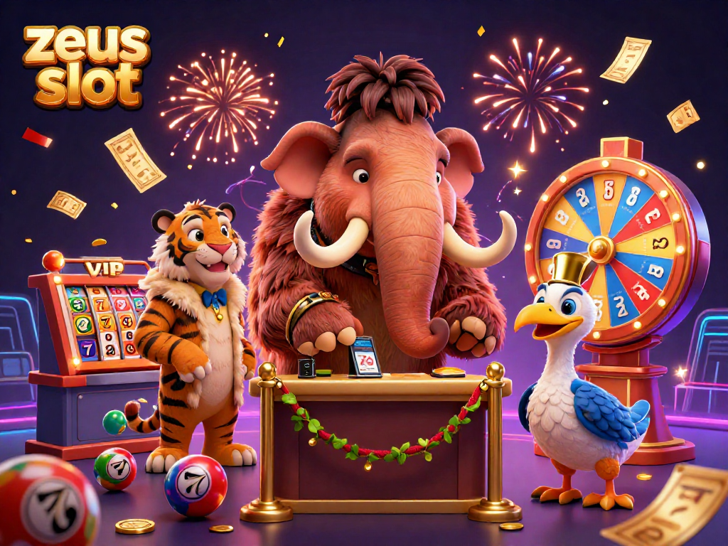 Experience the excitement of zeus slot with vibrant slot reels and dynamic casino elements in a colorful illustration.