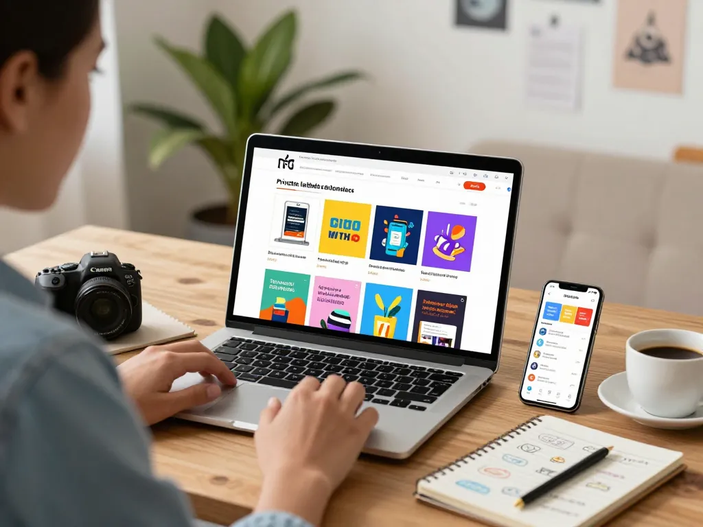 Buy Private Label Rights Products showcased in an online marketplace with an entrepreneur browsing digital catalogs.