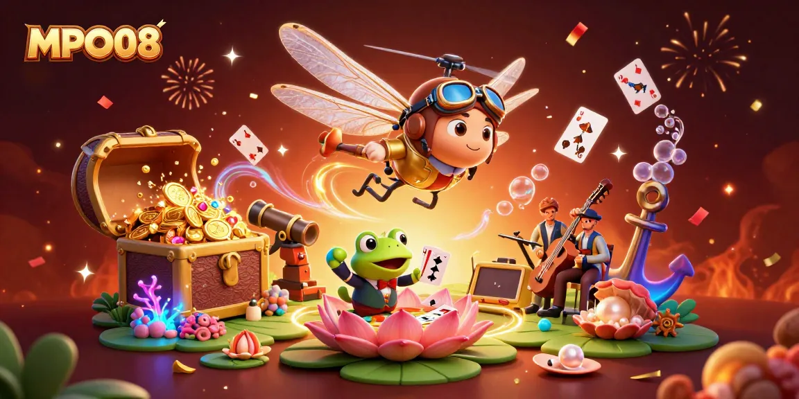 MPO08 brings excitement as a dragonfly pilot hovers over a vibrant lily pad casino