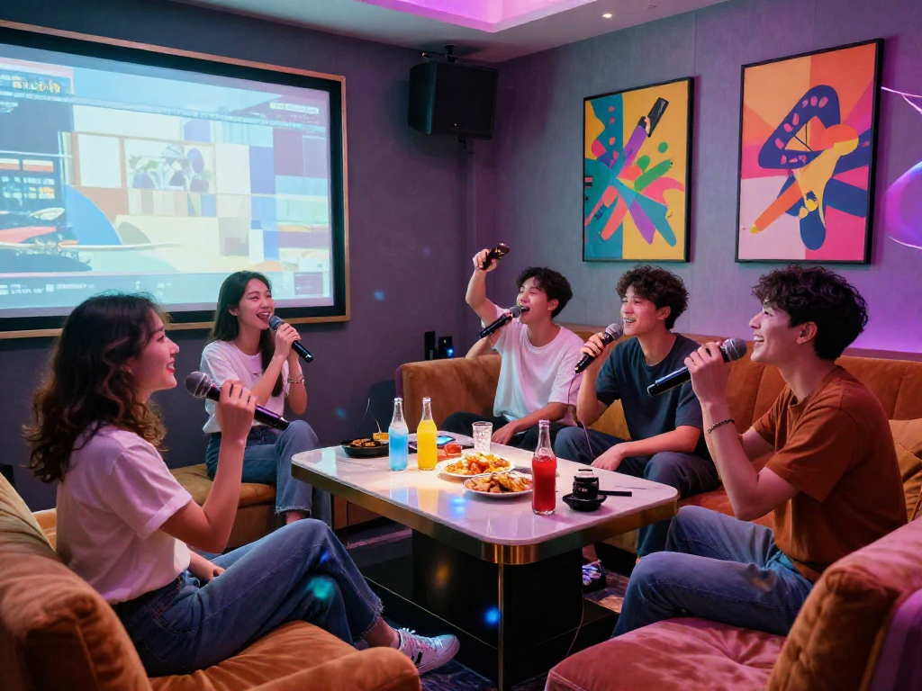 강남 엘리트에서 친구들과 즐거운 노래방 파티를 즐기는 모습