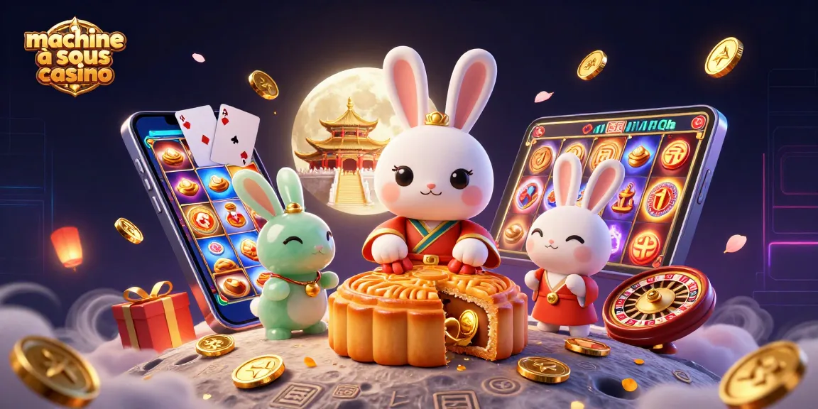 Machines à sous casino 3D animées avec un lapin et des jetons sur la lune, ambiance ludique.