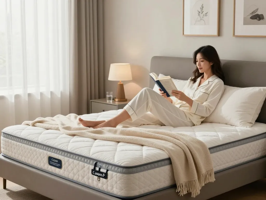 Comfortable bedroom featuring an orthopaedic mattress for restful sleep and relaxation.
