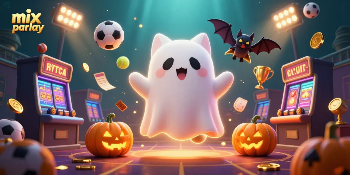 Experience thrilling mix parlay action with a ghost cat and vampire bat in a vibrant casino scene.