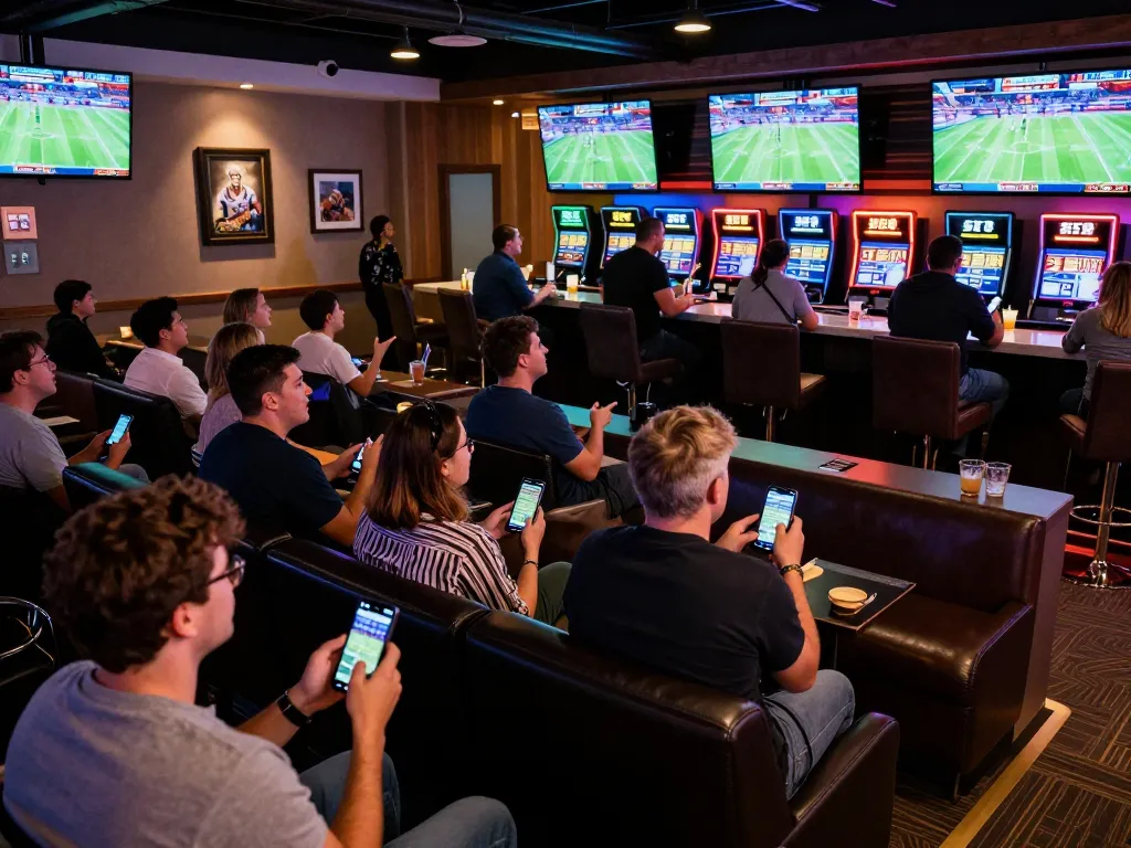 Cakhia sports betting lounge where fans engage with live matches and mobile betting.