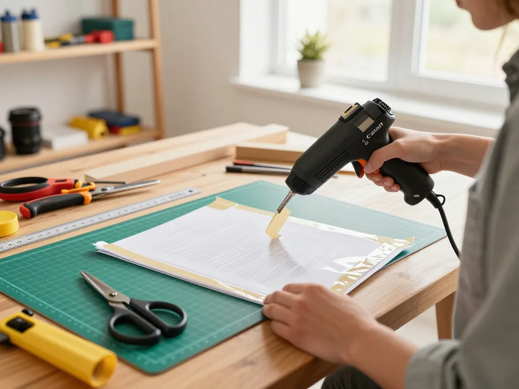 Person demonstrating cách gỡ giấy đã ép plastic with precision in a bright home workspace.