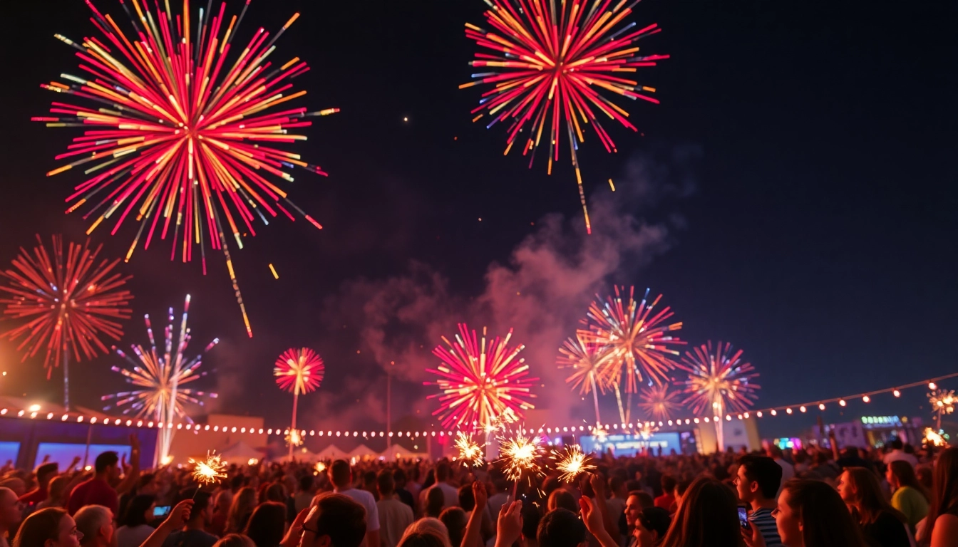 Celebrate with wholesale fireworks lighting up the night sky during an outdoor event.