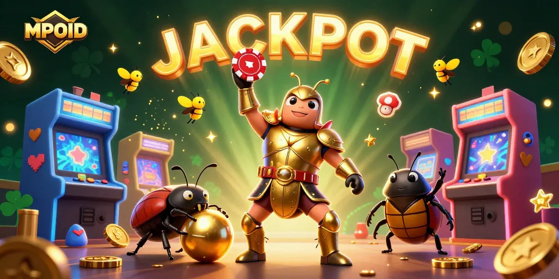 Experience thrilling gaming excitement with MPOID's vibrant characters and elements in a lively casino setting.