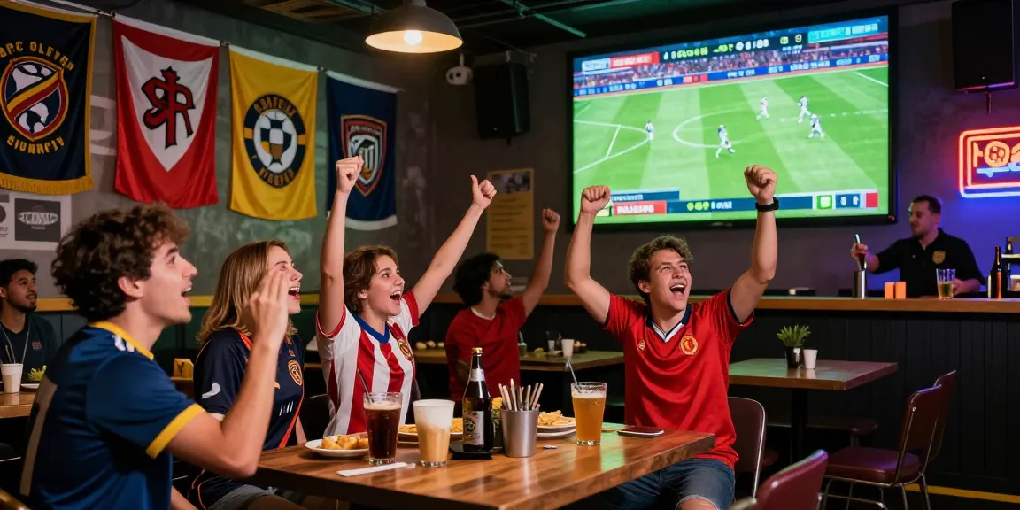 Fans enjoying a kora tv live football match in a vibrant sports bar, capturing excitement and engagement.