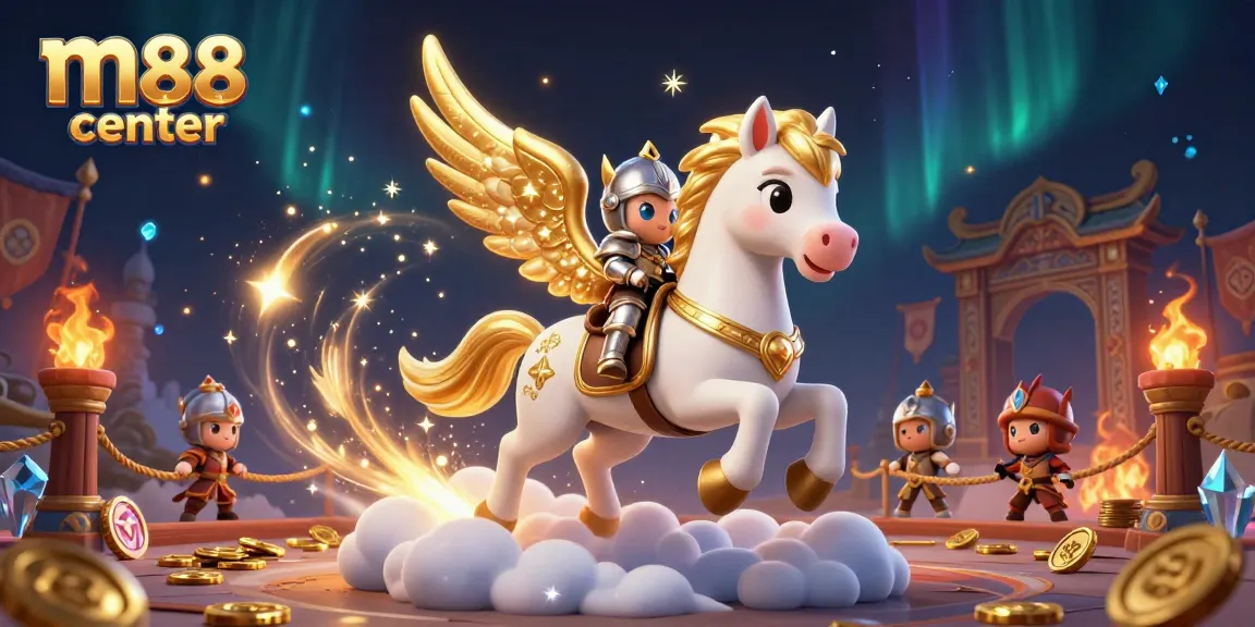 Experience excitement at m88 center in a vibrant, action-packed casino illustration.