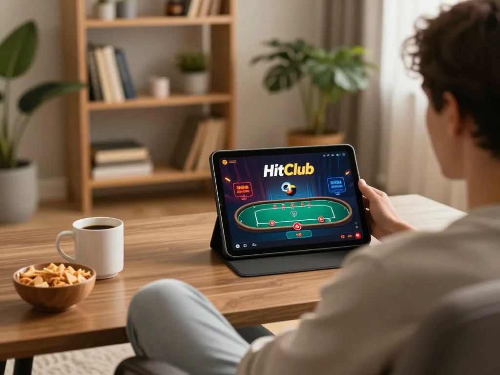 Experience online gaming at Hitclub with a cozy home setup, highlighting interaction and excitement.