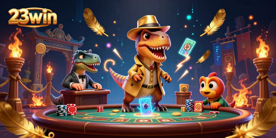 23win velociraptor card counter at a blackjack table with a suspicious stegosaurus pit boss.