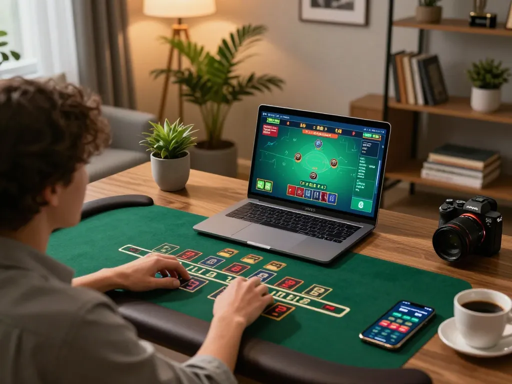 Engaging live dealer blackjack gameplay on nhà cái cm88 in a cozy home office setting.