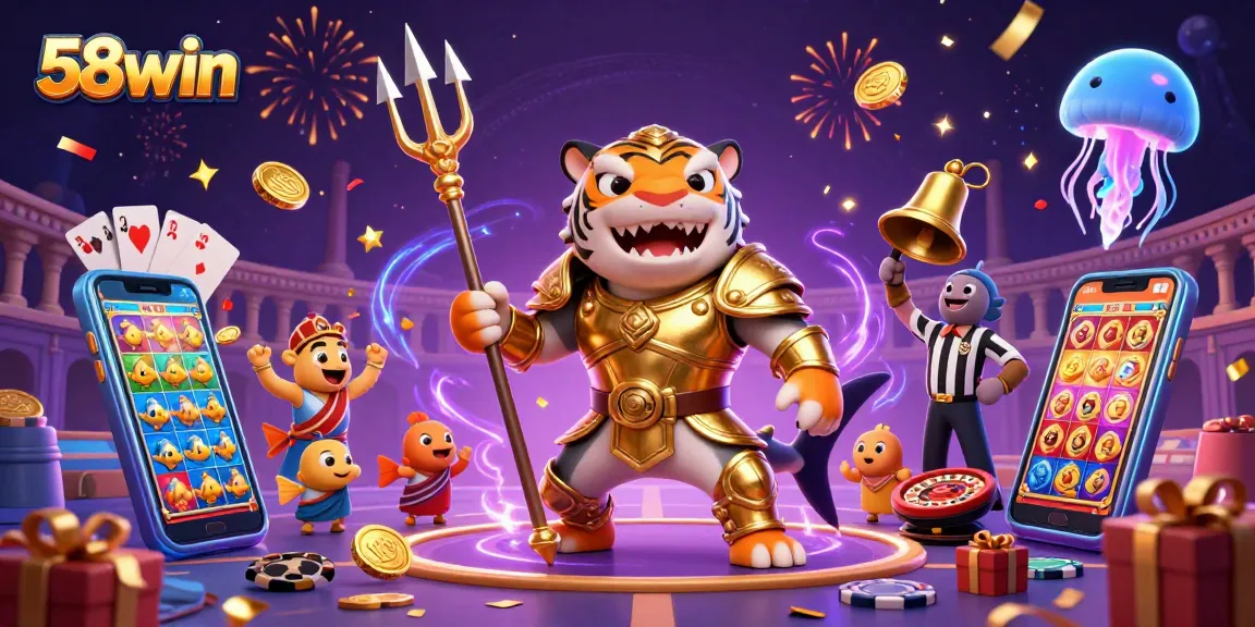 Experience exciting gameplay at 58win with a vibrant 3D cartoon casino scene featuring dynamic slot games.