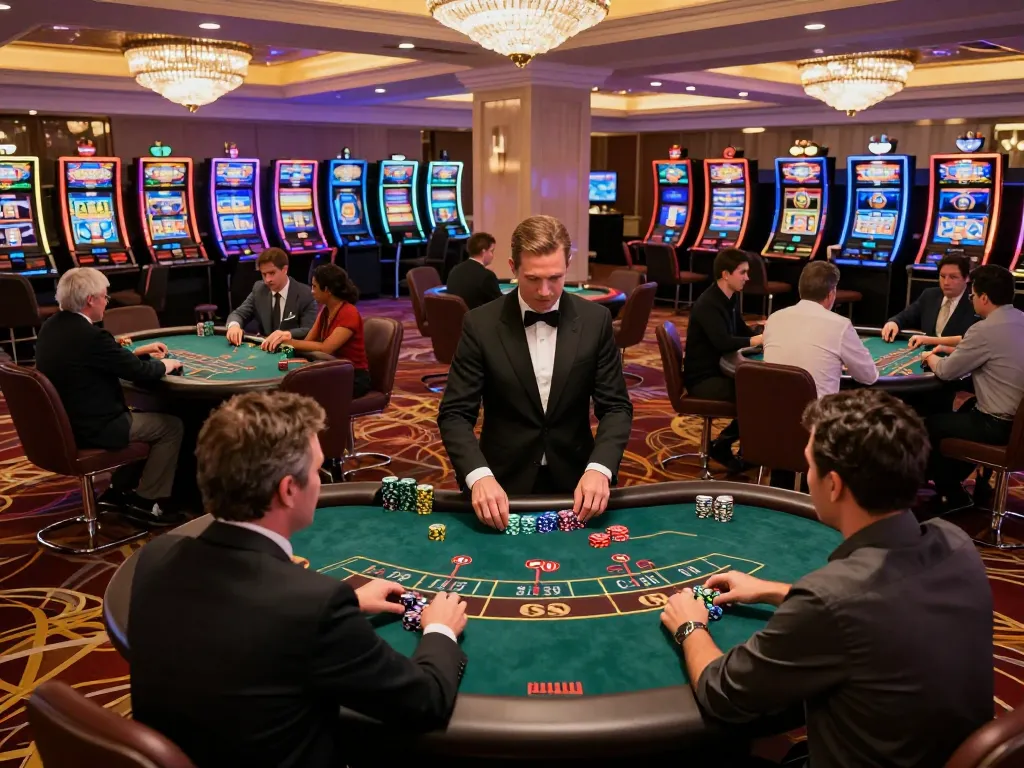 Players engaging in a thrilling tv88 game experience at stylish blackjack tables in a luxurious casino setting.