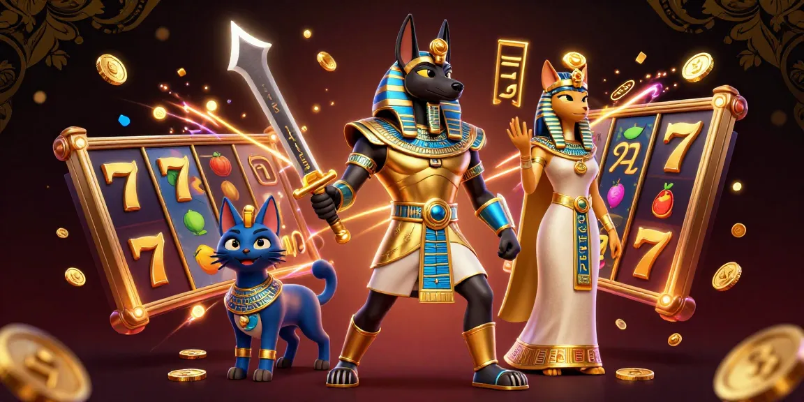 Jouez à des jeux de casino en ligne argent réel avec Anubis et Bastet dans une scène luxueuse.