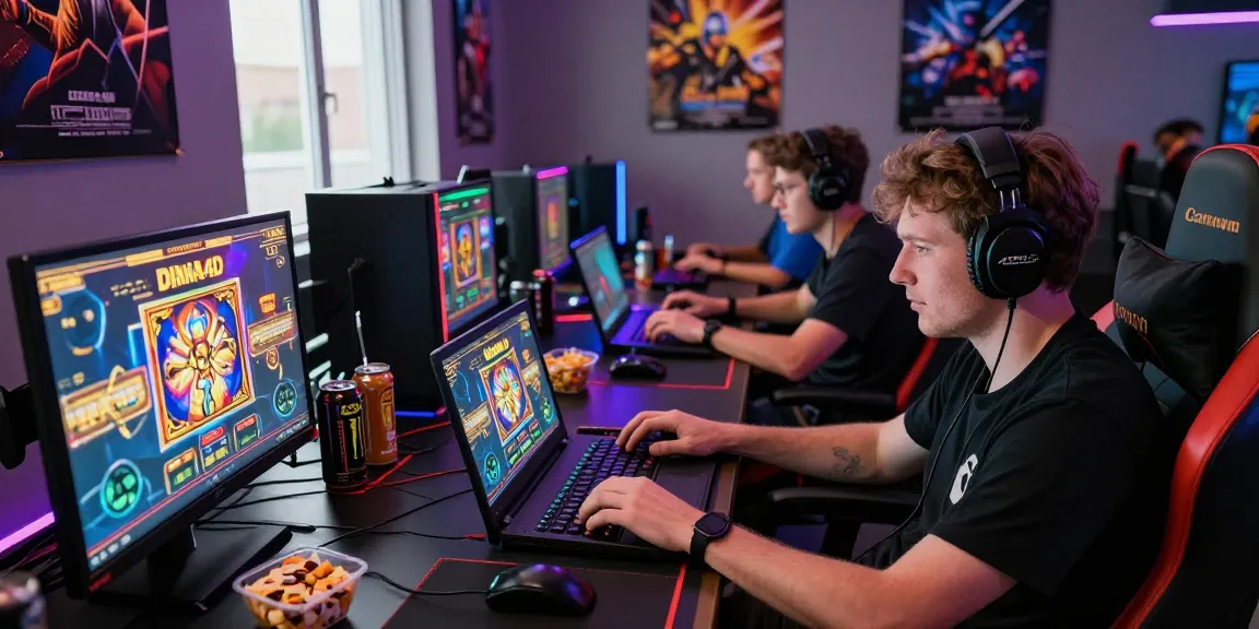 Gamer bermain Diana4D dengan fokus intens di ruangan bermain yang hidup.