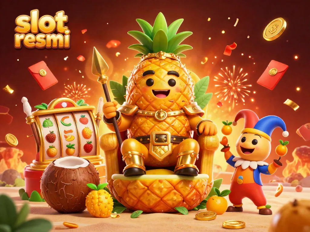 Experience thrilling fun at slot resmi, featuring the pineapple king and vibrant casino symbols.
