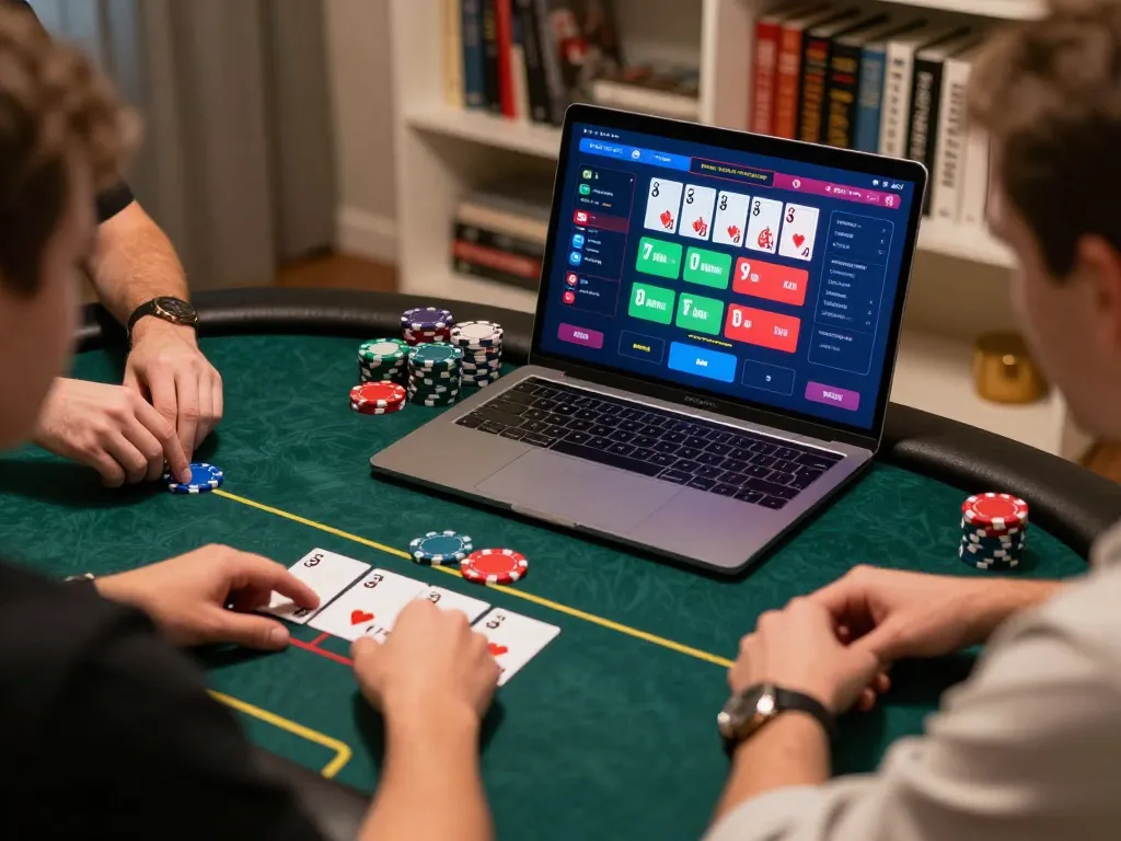 vin88 players strategizing during a high-stakes poker session online, engaging with vibrant gameplay.