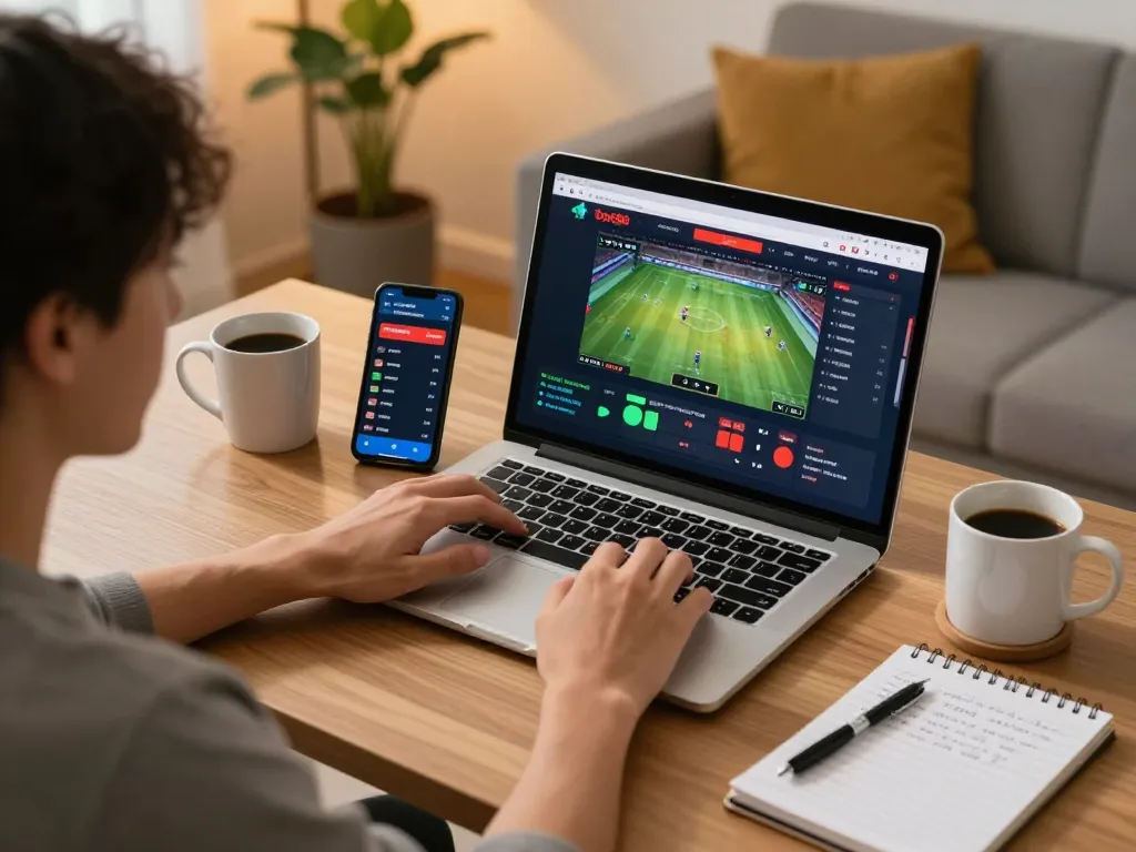 Bong88 sports betting on a laptop featuring real-time odds in a cozy home setting.