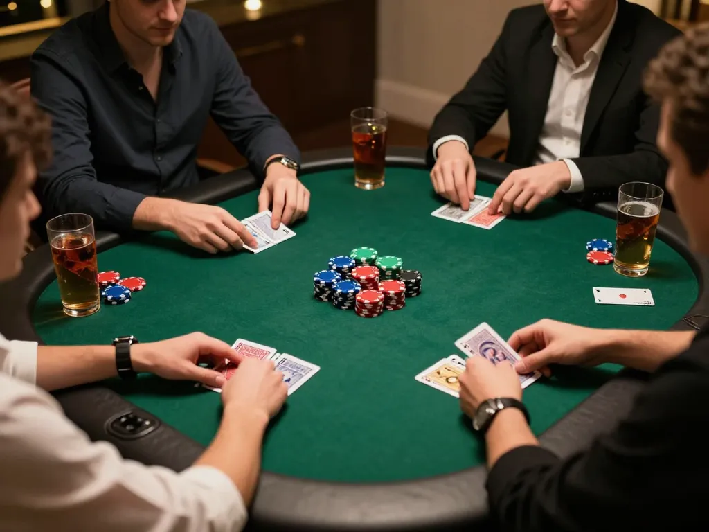 Players enjoy a thrilling poker game at home using 58win, showcasing strategy and fun.