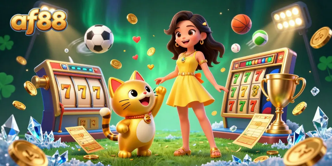 Experience the excitement at af88 with vibrant slots and lucky symbols in a dynamic casino scene.