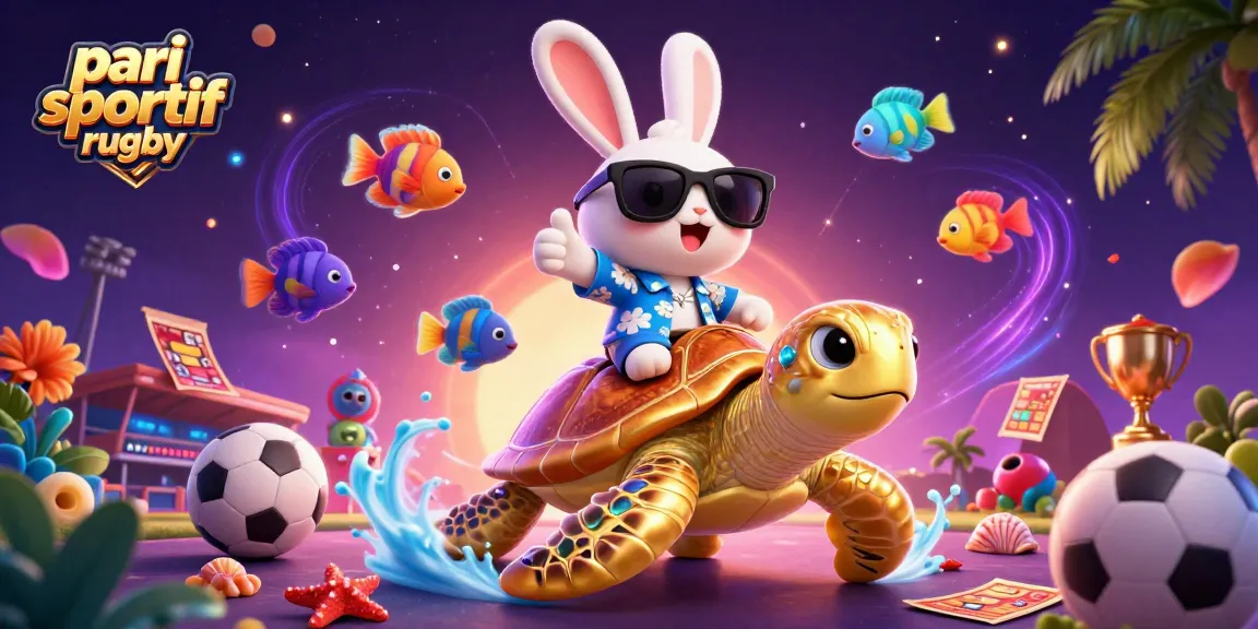 Pari sportif rugby avec des éléments de paris, un lapin chanceux et une tortue en or.