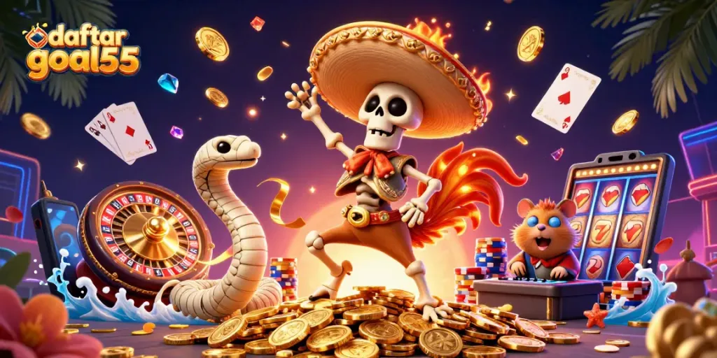 Raih kemenangan dengan daftar goal55 yang menampilkan skeleton mariachi dan elemen kasino menarik.